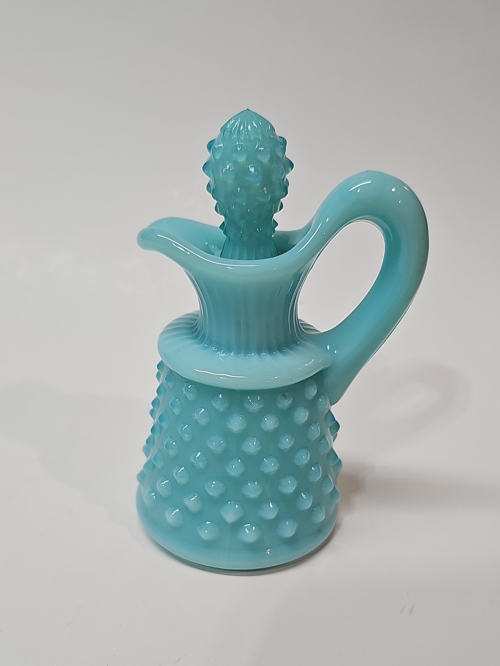 Vintage Fenton Hobnail Turquoise Glass Oil Cruet with Stopper